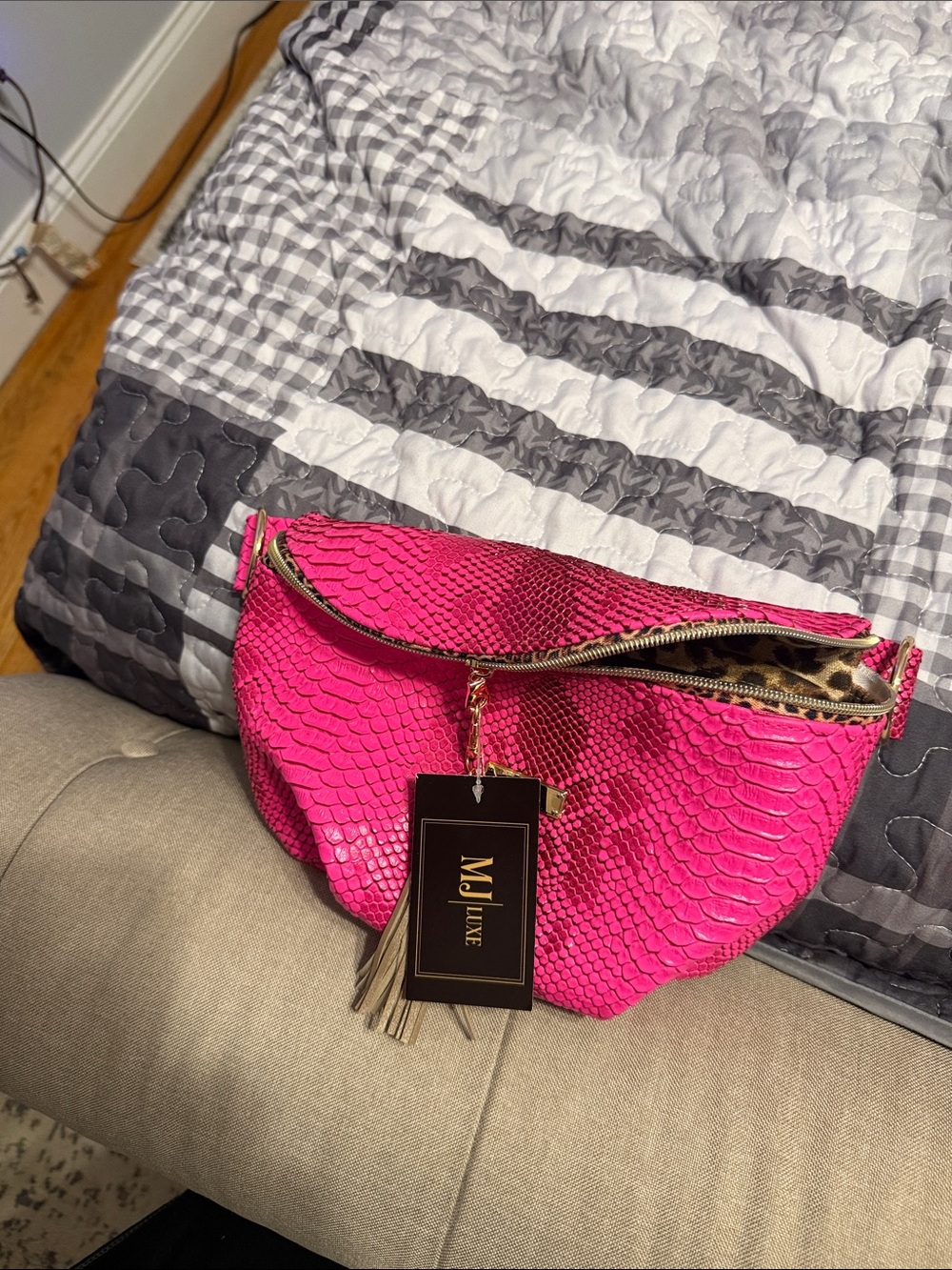 Makeup Junkie Luxe Fuchsia Python-Texture Sidekick with Gold Hardware